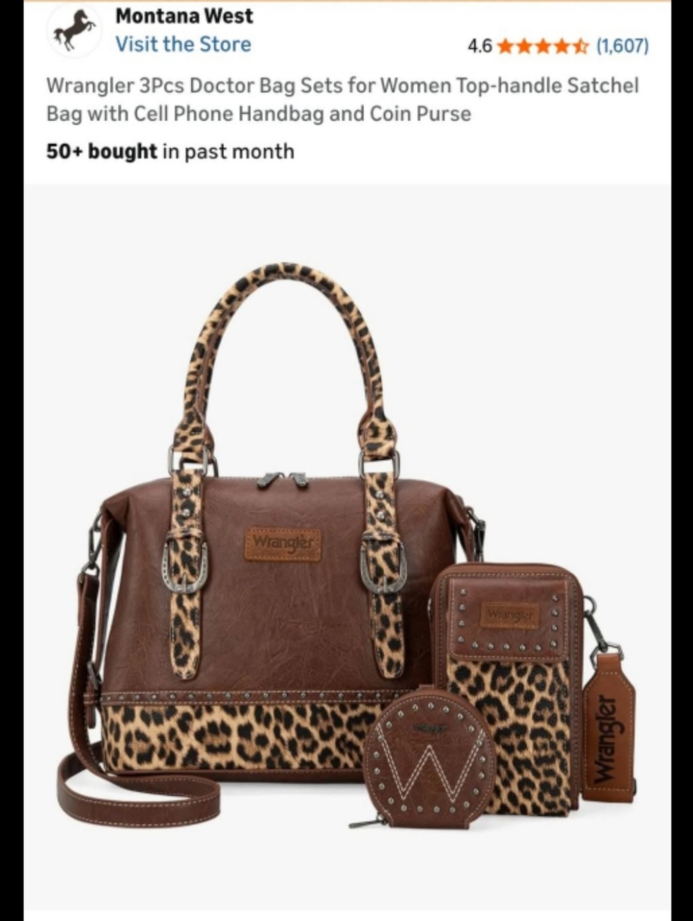 Wrangler Brown Leopard Accent 3-Piece Satchel Set